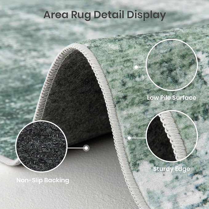Valenrug Washable Rugs 3x5 - Stain Resistant 3x5 Area Rugs for Living Room, Non Slip Backing Abstract Entryway Rugs for Bedroom, Folable Machine Washable Area Rug(3'x5', Sage Green)