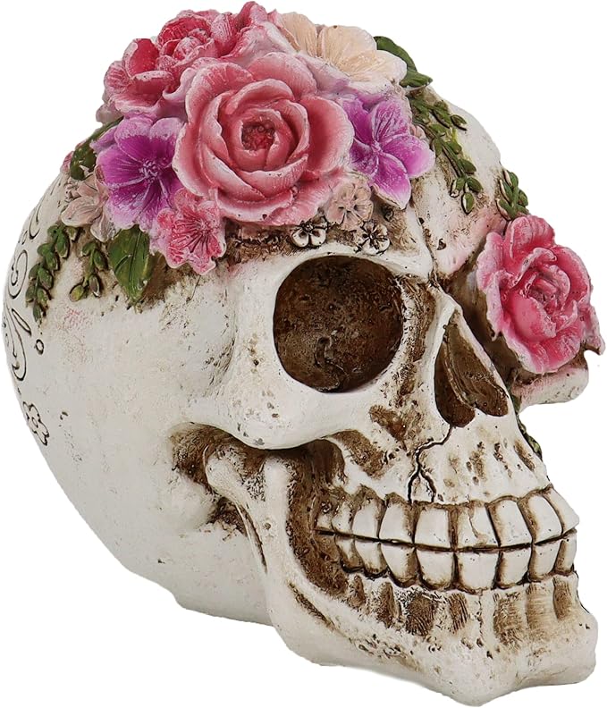 Resin Skull Head Decor Statue, Life Size Skull Halloween Decoration Home Decor Party Decorations,Skull Collectible Figurines,Adult Head Bone Model,Halloween Statue