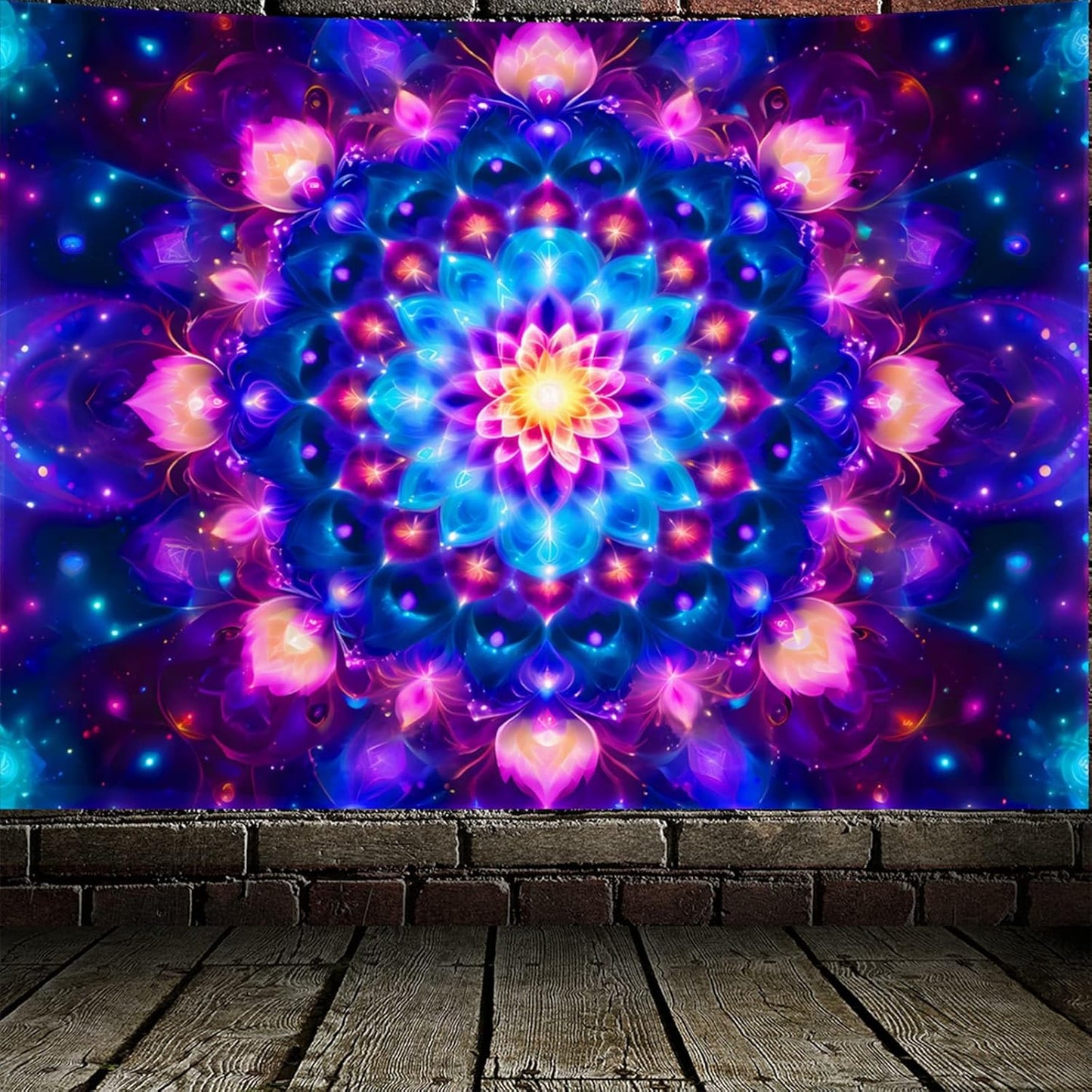PSYHILAR Blacklight Mandala Tapestry for Bedroom, Psychedelic Black Light Posters for Adults and Teens, Colorful UV Reactive Aesthetic Bohemian Art Wall Hanging Decor (60 x 50 Inches)