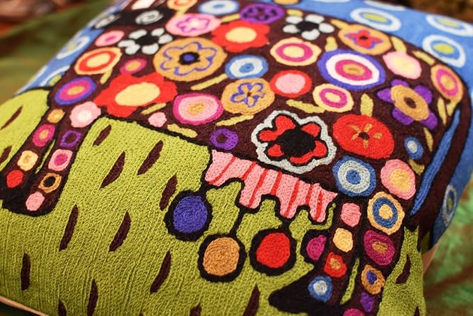 Cow Pillow Cover Karla Gerard Animal Cow-Themed Throw Kids Room Pillowcase Blue Chair Pillows Whimsical Cow Art Throw pillowsham Hand Embroidered Wool Size 18x18