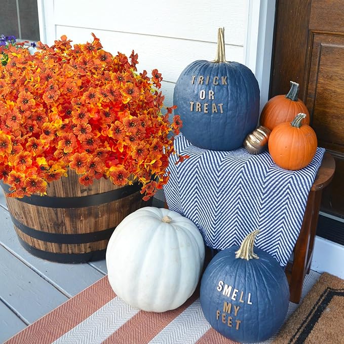 Grunyia 16 Bundles Artificial Fall Flowers for Outdoors Fake Plants UV Resistant Plastic Plants Shrubs Bushes for Home Fall Front Door Porch Garden Autumn Decor (Fall Orange)