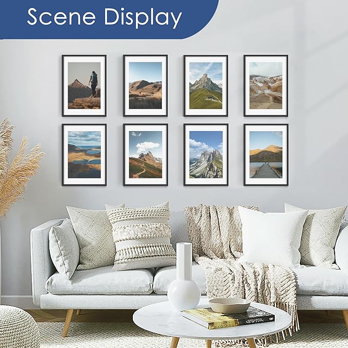 PEALSN 12x17 Picture Frame Set of 6, Display Pictures 10x14 with Mat or 12x17 without Mat for Wall Mounting or Table Top, Photo Frames Collage for Wall Decor, Black.