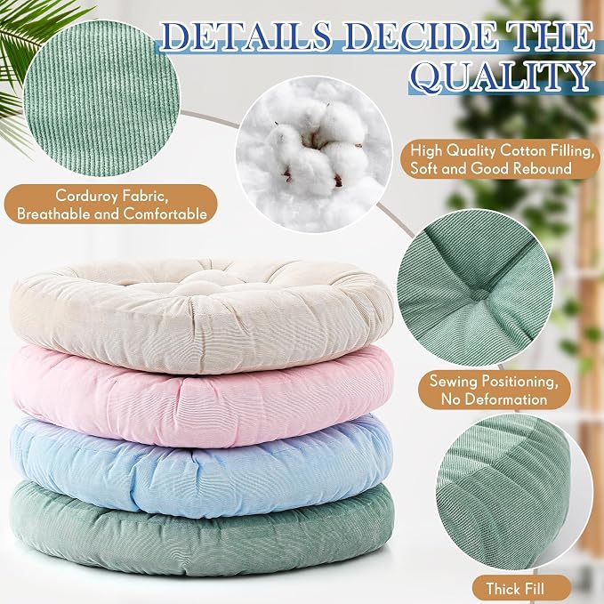 Jerify 4 Pcs Floor Pillow Cushions Large Round Square Large Meditation Floor Pillow for Classroom Adult Meditation Picnic Party Seating Learning Daycare School (Round,Light Colors)