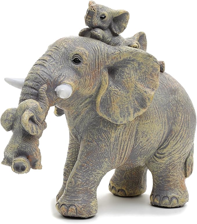 Good Luck Decorations Elephant Gifts for Women,Unique Figurines Decor for The Home, Room,Bathroom,Bedroom,Classroom Shelf Décor (Yellow-Gray)