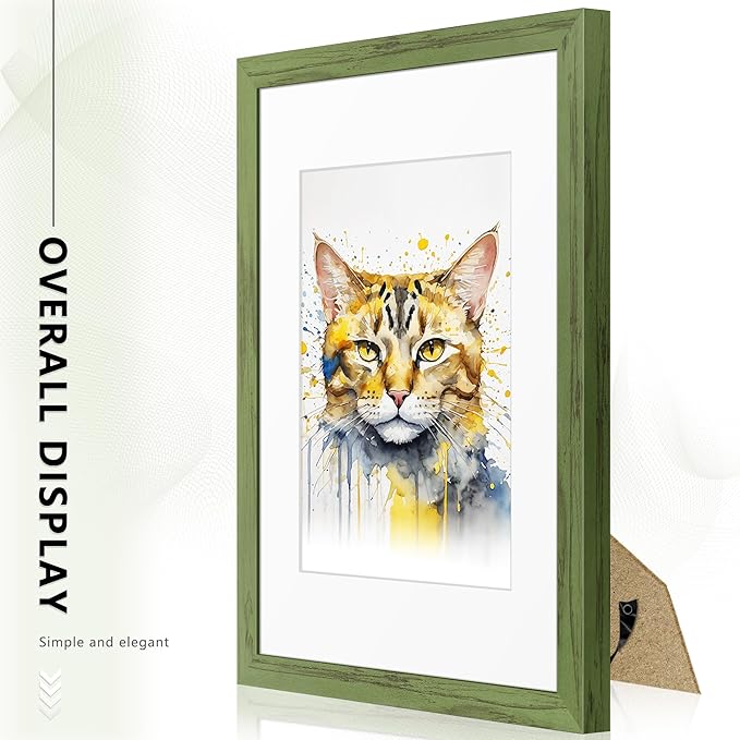 Picrit 11x14 Picture Frame Set of 12, Display 8x10 with Mat or 11x14 without Mat, Photo Frames for Wall Mounting or Table Top Display, Green Wood Grain