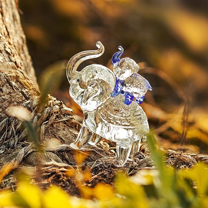 Crystal Elephant Figurines Collectible Glass Elephants Figurine Decor for Home Office Tabletop Mother's Birthday Housewarming Gifts for Women (Mom and Son)