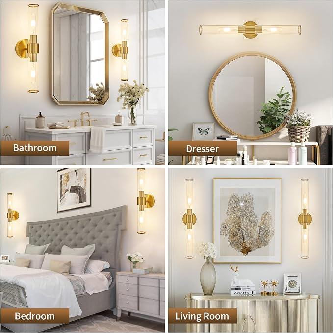 Morauroral Gold Battery Operated Wall Sconce, Rechargeable Wall Lights with Remote, 20 Inch Modern Wireless Wall Lamp for Bedroom, Living Room with White Shade (Bulbs Included)
