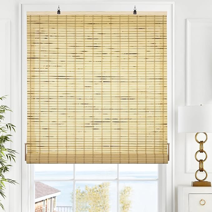 LazBlinds Cordless Bamboo Blinds, Custom Size, Petite Rustique | Bamboo Roll Up Shades for Windows, Light Filtering Hanging Window Blinds, Bamboo Shades for Patio Indoor/Outdoor Porch