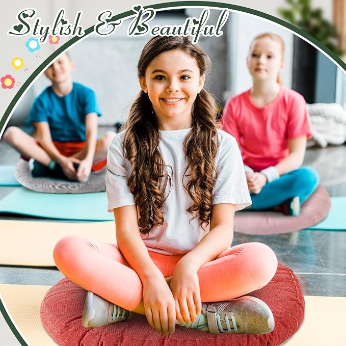 Jerify 6 Pcs Floor Pillow Cushions Large Round Square Large Meditation Floor Pillow for Classroom Adult Meditation Picnic Party Seating Learning Daycare School (Round,Vivid Color)