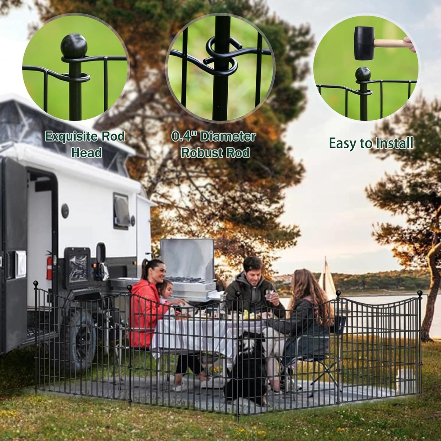 5 Panels No Dig Dog Fence Outdoor for Yard, 40 in(H) X 12 ft(L) Decorative Tall Garden Fence Animal Barrier, Rustproof Metal Wire Garden Edging and Borders, Temporary Fencing Stakes