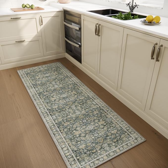 Machine Washable Hallway Runner Rug: 2'x6' Kitchen Rugs Soft Non-Slip Low Pile Vintage Boho Carpet Runners for Indoor Entryway Kitchen Bedside Bedroom Bathroom Farmhouse Decor