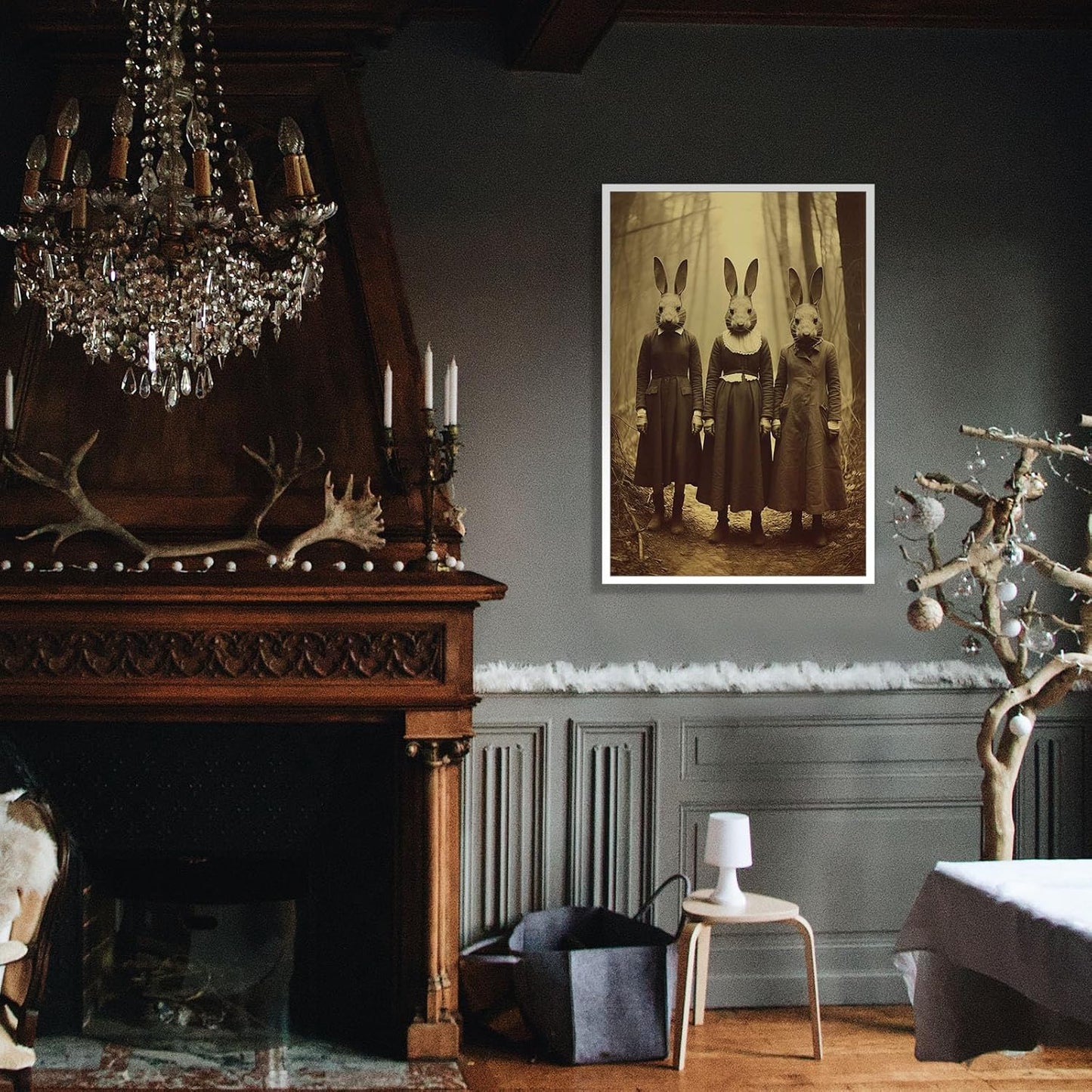 Vintage Halloween Wall Decor Rabbit Cult of the Occult Forest Canvas Wall Art Poster Gothic Dark Academia Decorations Room Creepy Print Spooky Pictures 24X36inch Unframed