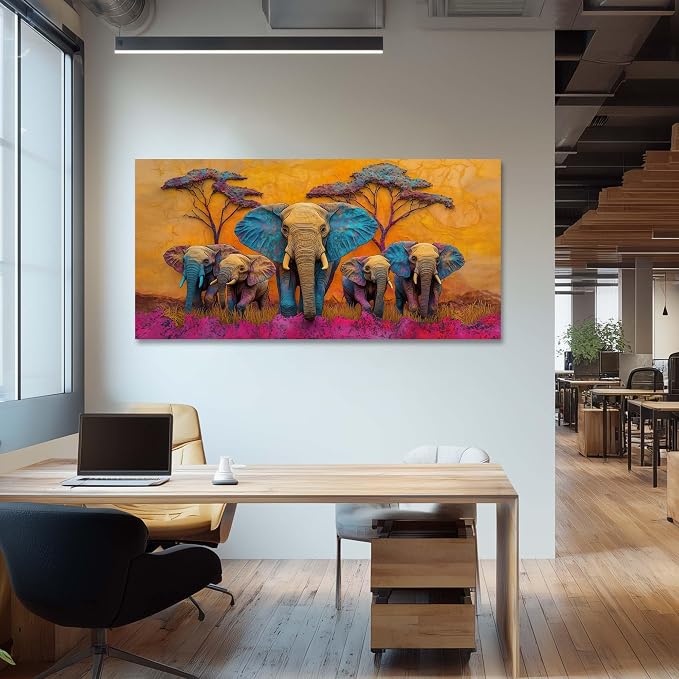 Ggaafet Colorful Elephant Wall Art for Living Room Canvas Painting Prints Beautiful Cute African Purple Surreal Art Deco Modern Artwork Office Bedroom Family Dining Room Decor Large