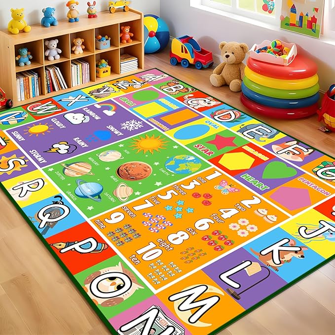 ABC Rug, Kids Rug for Playroom Educational Learning Alphabet Rugs for Preschool Nursery Room Decor ABC Mat Toddler Bedroom Living Room, 3x5 Feet