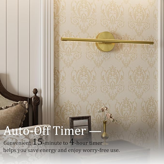 8000mAh Battery Operated Wall Sconce Set of 2 - 24 Inch, Rechargeable, Dimmable, 3000K-6000K, Remote, Touch Control, Timer, 350° Rotate, LED Wall Lamps for Living Room, Bedroom, Gold