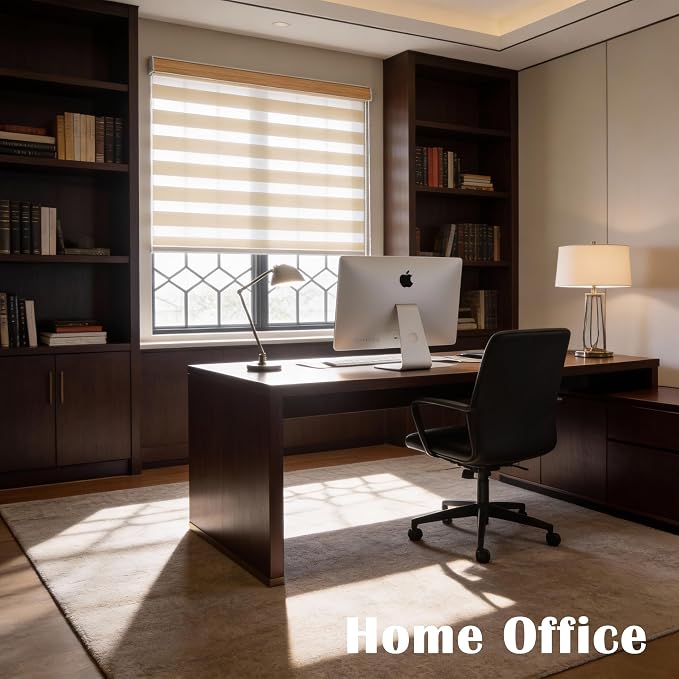 Custom Zebra Blinds for Windows, Free-Stop Zebra Shades, Dual Layer Light Filtering Sheer Blinds for Indoor Windows, Roller Window Shades for Privacy (21" W X 72" H, Cream)