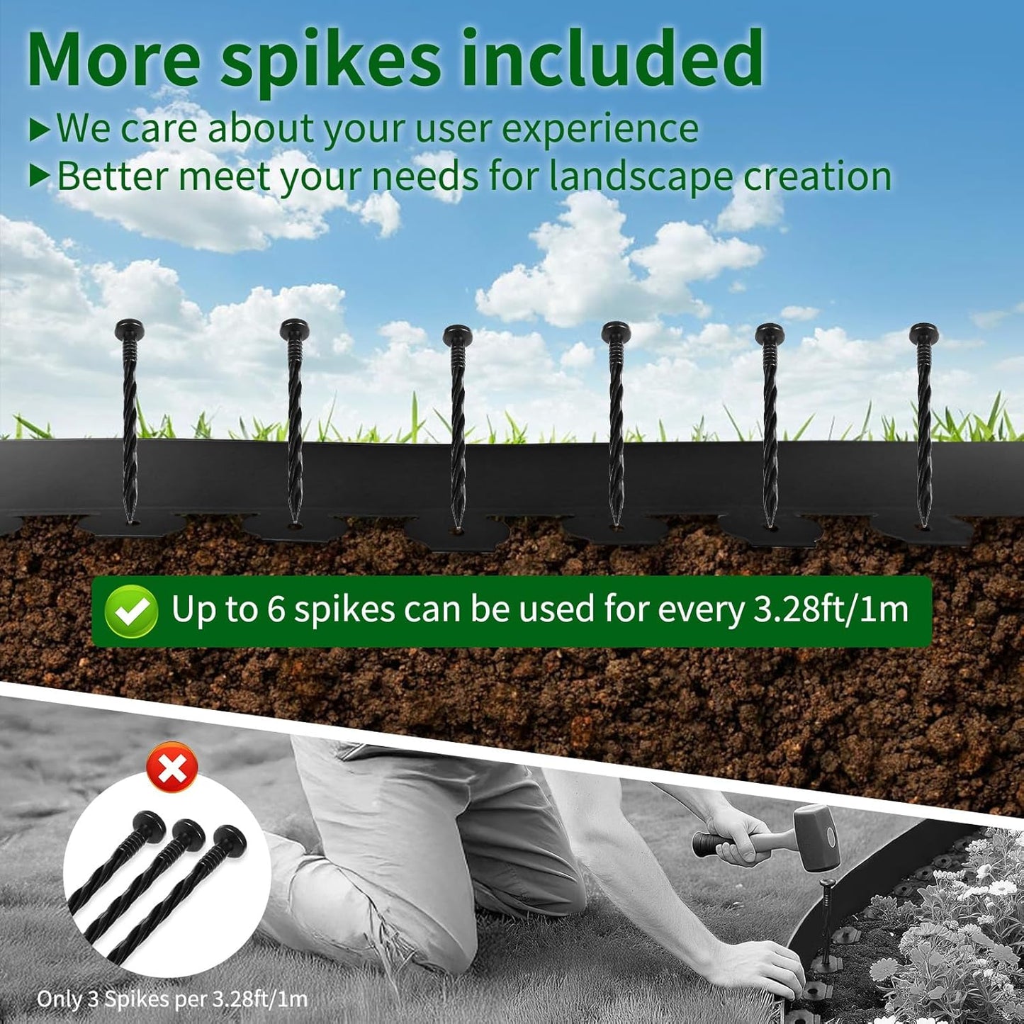 4 in x 25 Ft Garden Landscape Edging, No Dig Garden Edging Border Kit with 46 Pcs Spikes for Flower Bed Lawn Yard Grass Black