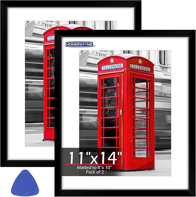 Picture Frames, 11x14 Picture Frames with Mat, 2 Pack Wall Hanging Photo Frame for Office Home Wall Decor, Black Frames with Clear Plexiglass for Posters, Photos & Art Prints