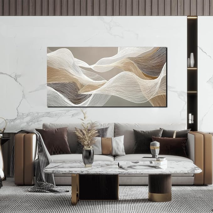 AOZEMI Large Abstract Wall Art Beige Wall Art White Canvas Art Print Modern Artwork for Bedroom Bathroom Living Room Office 24"x 48"
