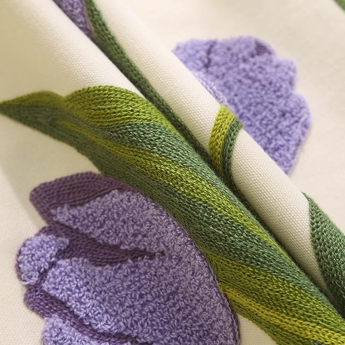 Purple Tulip Flower Pillow Covers 18x18 inch Pack of 2 Embroidery Throw Pillow Covers Spring Summer Pillow Covers for Couch Cotton Canvas Cushion Cover Square Farmhouse Floral Decor Pillow Case