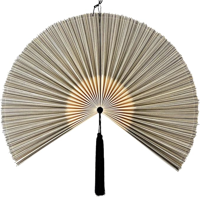 ChumDecor Fan Wall Decor, Japanese Giant Fan, Large Bamboo Fan Wall Art For Boho Hanging Headboard, Decorative Folding Fans For Over Bed, Asia Trending (Gray 48inch)