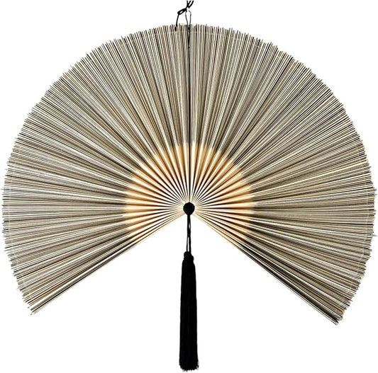 ChumDecor Fan Wall Decor, Japanese Giant Fan, Large Bamboo Fan Wall Art For Boho Hanging Headboard, Decorative Folding Fans For Over Bed, Asia Trending (Gray 48inch)