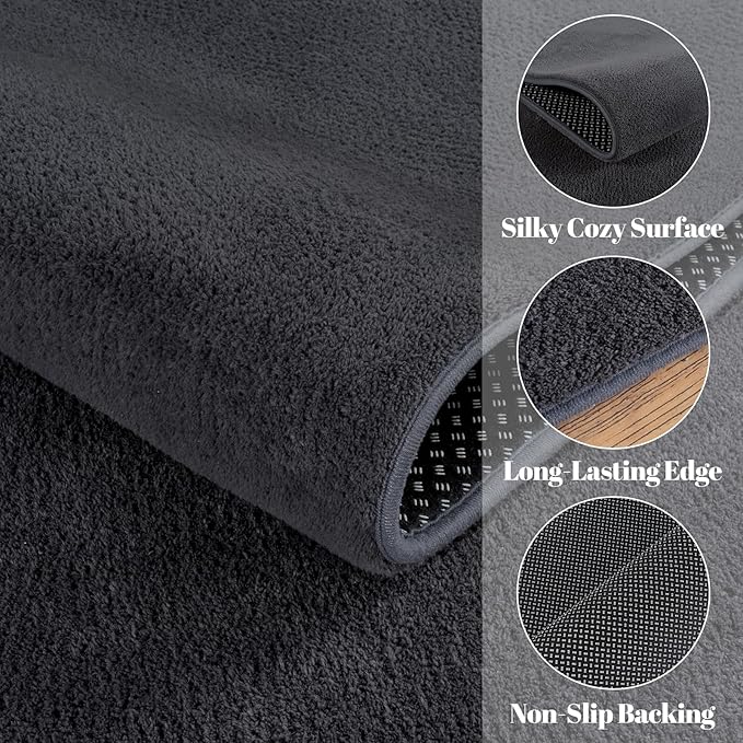 qulint Dark Grey Runners for Hallways Non Slip, 2x8 Runner Rug for Kitchen Modern Soft Thickened Memory-Foam Indoor Living Room Rug, Minimalist Solid Carpet for Bedroom Entrance Home Decor