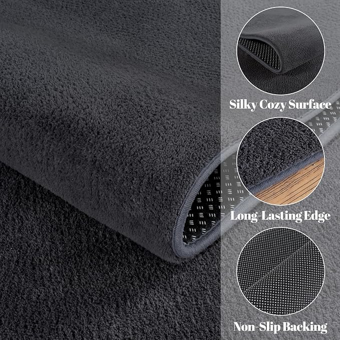 qulint 8x10 Area Rug for Living Room, Modern Large Washable Rug for Bedroom Dark Grey Thickened Memory-Foam Rug, Minimalist Solid Non Slip Carpet for Kid Room Dining Room Classroom Home Decor