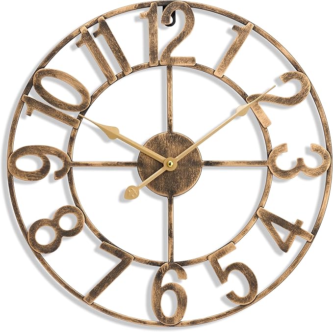 Sorbus Large Wall Clock for Living Room Decor - Wall Clock for Kitchen - 16 inch Big Wall Clock Decorative - Metal Wall Art - Analog Large Clock for Bedroom, Home, Kitchen, Office, Wall Decor (Bronze)