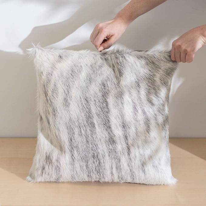 ecowhides 100% Genuine Brazilian Cowhide Pillow Cover – Light Grey Brindle – Double-Sided – Luxury Leather Decorative Cushion for Rustic & Western Home Décor – 15” x 15”