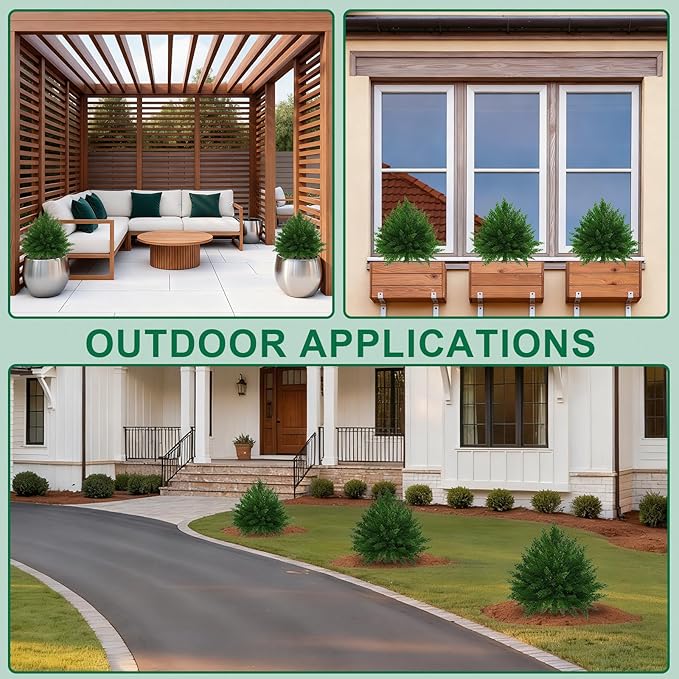 2Pack Artificial Cedar Topiary Ball Trees,16'' UV Resistant Fake Evergreen Shrubs Bushes Plants with Ground Spike Fake Plants for Outdoor Indoor Front Porch Garden