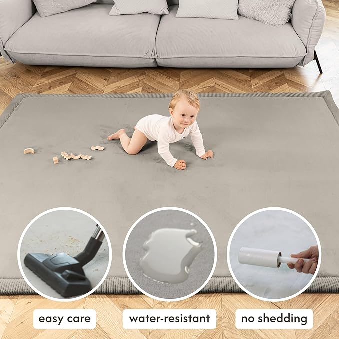 Hakuna Matte CloudSoft Baby Play Mat for Floor 60" x 80" Dark Gray – Coral Velvet Memory Foam Rug for Crawling & Cozy Play – Non-Slip, Water-Resistant, Easy-Care Tummy Time Mat, Playmat for Playpen