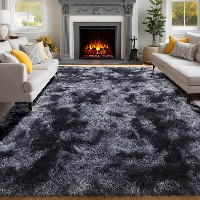 PAGISOFE Abstract Soft Shaggy Rugs for Living Room 5x8 Ft,Tie-Dyed Grey Fluffy Rugs for Kids Room Furry Carpets for Bedroom Room Decor Aesthetic Large Shag Carpet for Boys Girls Dorm Nursery