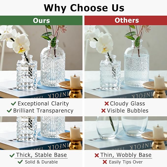 SUPMIND 16pcs Glass Bud Vase Set, Small Clear Flower Vases for Centerpieces in Bulk, Cute Mini Vintage Vase for Wedding, Home Decor, Table Decoration