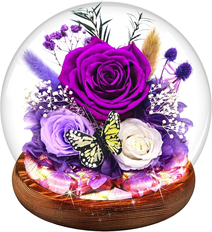 Purple Rose Gifts for Mom Birthday Gifts for Women | Forever Rose Mothers Day Gift for Grandma Mom Sister Daughter Wife Birthday | Fresh Flowers for Delivery Prime Real Flowers in Glass Dome