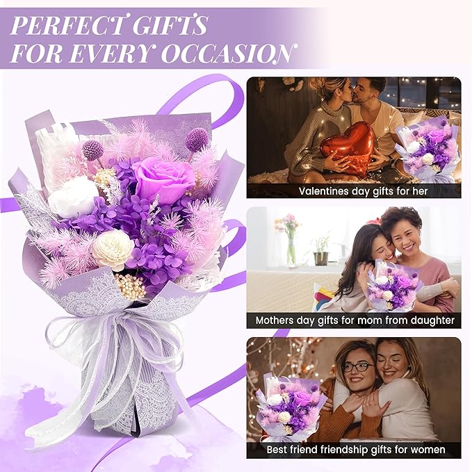 VTJMB Flowers for Delivery Prime, Preserved Flower Bouquet with Box, Birthday Dried Flowers Gift for Women, Mothers Day Gifts for Mom, Wife, Grandma, Friends