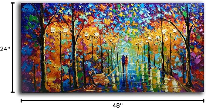 Tyed Art- Contemporary Art Landscape Oil Painting On Canvas Abstract Textured Tree Painting hand-painted acrylic frame wall art modern canvas painting 24x48inch