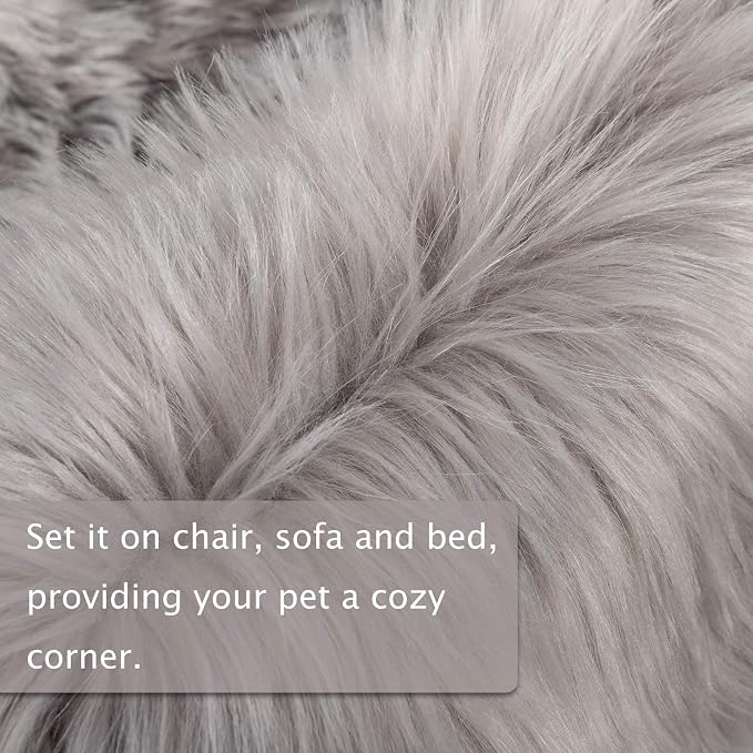 Asrug Soft Faux Fur Pet Bed Mat Plush and Fluffy Pet Pad Ultra Cozy Pet Throw Rug for Dogs Cats, Gray, 24 by 36 inches