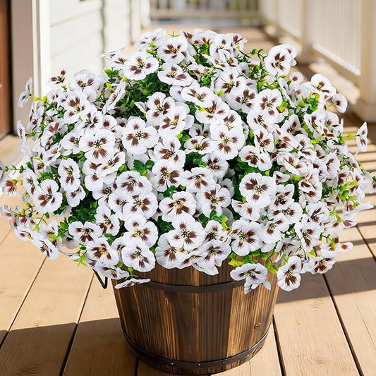 24 Pcs Artificial Fake Pansy Flowers for Outdoor,Faux Silk Plants Flowers UV Resistant Pansies Spring Flowers for Planter Front Door Porch Yard Patio Garden Window Box Home Decor(White)