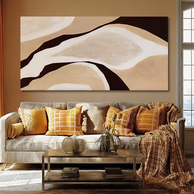 Dolidoteart Beige Brown Black Abstract Canvas Wall Art, Large Wall Decor for Living Room Bedroom Dining Room Office, Modern Neutral Art Print, 29x58 Inch