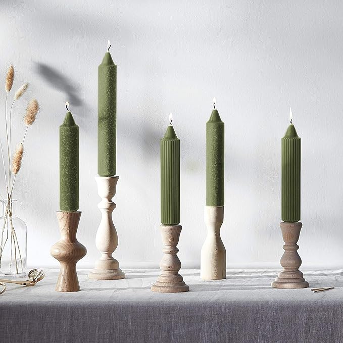 Root 4-Count Unscented Dinner Candles Dripless Beeswax Enhanced Timberline™ Collenette Boxed Candle Set, 9-Inch, Dark Olive
