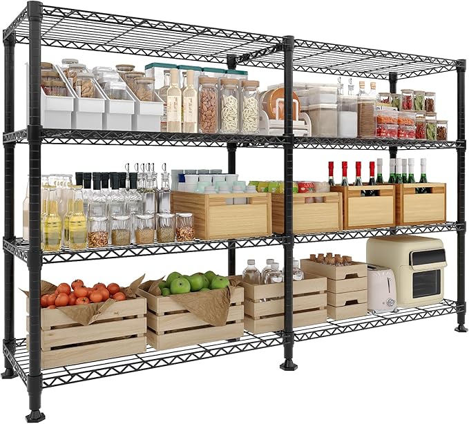 Garvee Storage Shelves 60" W Heavy Duty Metal Shelving Unit, 4-Tier Wire Rack Shelving for Kitchen Garage Storage, Load 1060LBS, Adjustable Wire Shelf for Pantry Room Basement, 13.8" Dx59.5 H, Black