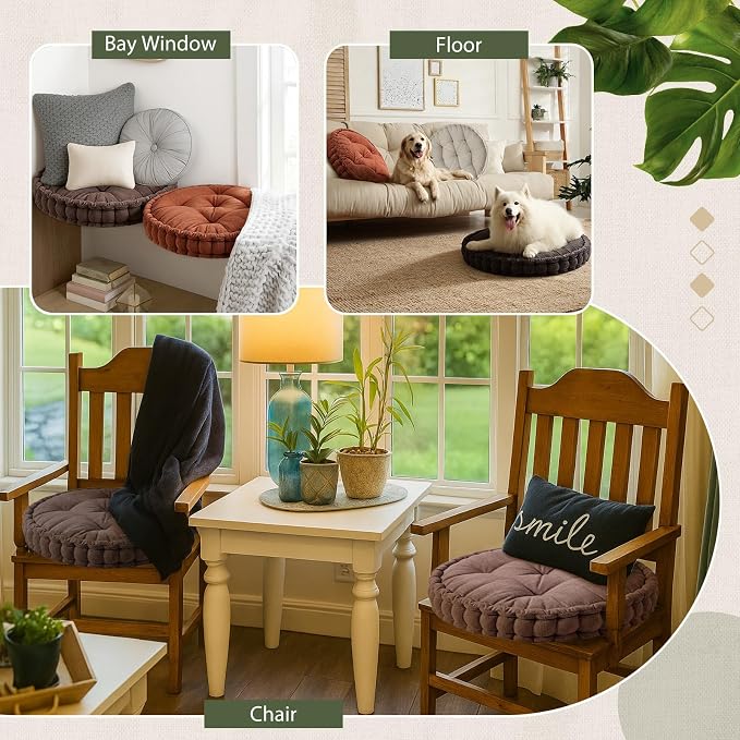 Jerify 4 Pcs Floor Pillow Cushions Large Round Square Large Meditation Floor Pillow for Classroom Adult Meditation Picnic Party Seating Learning Daycare School (Round,Brown Tones)