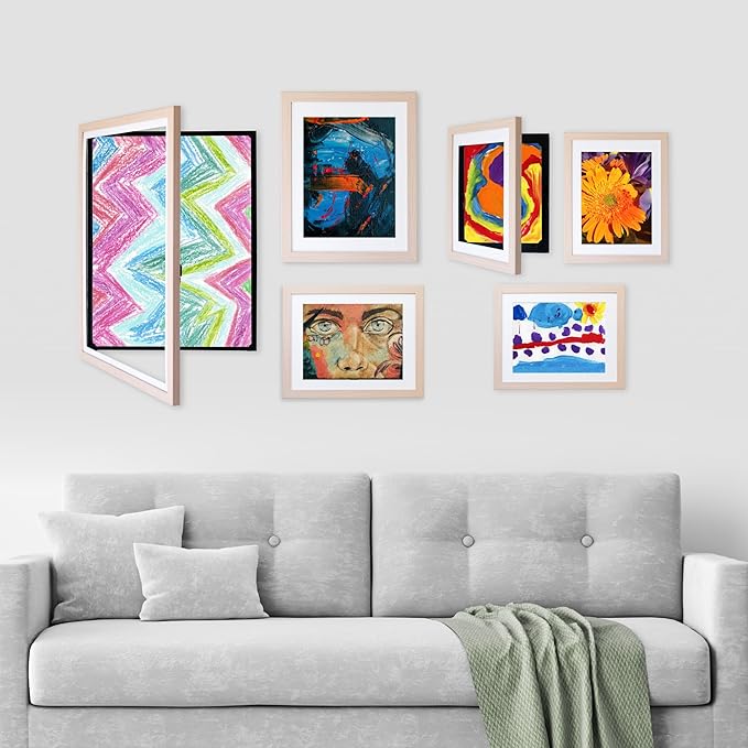 Dynamic Frames Li’l Davinci Art Cabinet, Stores up to 50 Pieces of 18 x 24 inch Art, Outer Wooden Frame Dimensions 20.88 x 26.88 inches, Kids Art Frame, Front Opening, Universal Hanging, Natural
