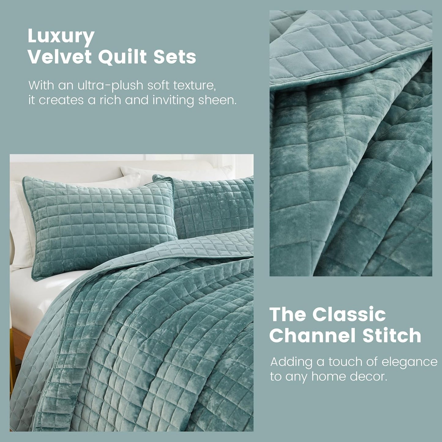 Secgo California King Comforter Set for Bed - Velvet Quilts California King Size, Black Bedspreads (120 * 110 Inch) with 2 Pillow Shams, Patchwork Reversible Lightweight Bedding