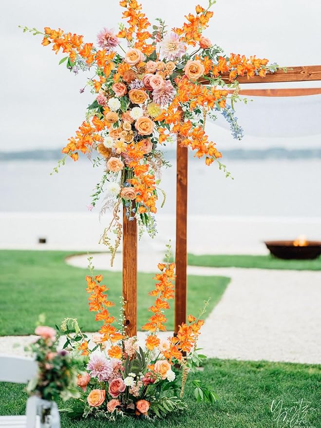 Orange Delphinium Artificial Flowers,8PCS Long Stem Silk Larkspur Flowers 33.5'' Faux Delphinium Stems for Tall Vase Home Wedding Table Decor(Orange)