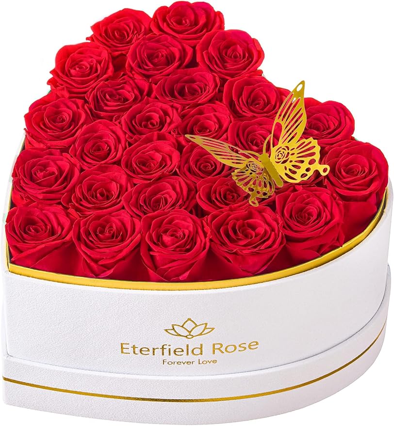 Eterfield 27 Forever Flowers in Heart Shape Box, Preserved Roses that Last a Year Preserved Flowers Birthday Gifts for Her Mom Women Wife Anniversary Valentines Day Mothers Day Christmas, Red