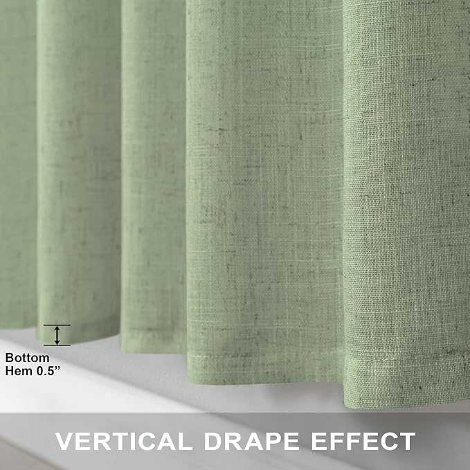 Pitalk Light Sage Curtains 38 Inch Wide for Windows 2 Panels Back Tab Pocket Semi Sheer Linen Light Filter Lightweight Avocado Green Curtains for Bedroom Living Room Closet Doors Width 38 x 63 Length