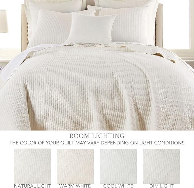 Levtex Home Cross Stitch Reversible King Bedspread Set (120x104in) with 2 Pillow Shams (36x20in) - Stitch Texture - Cream - Cotton King Size Bedspread Set - Soft, Pre-Washed