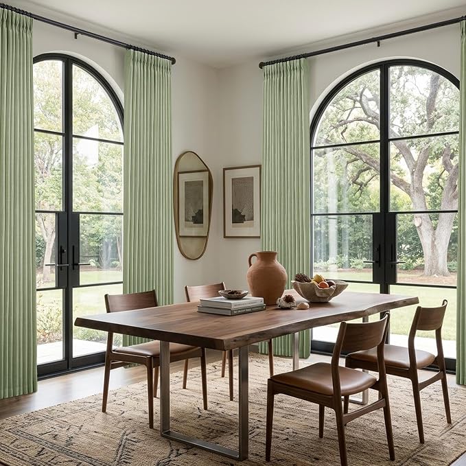 Pinch Pleated Linen Curtains 90 Inch, 2 Panels Premium 400GSM Memory Trained Semi Sheer Light Filtering Window Drapes for Living Room Bedroom Dining, Back Tab & Adjustable Hooks Rings , Sage Green